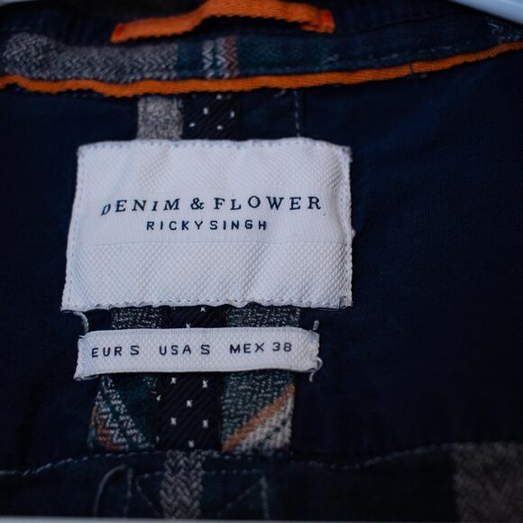 Gorpcore Camping Plaid Blue Orange Denim & Flower Ricky Singh S 100% Cotton - Picture 5 of 8